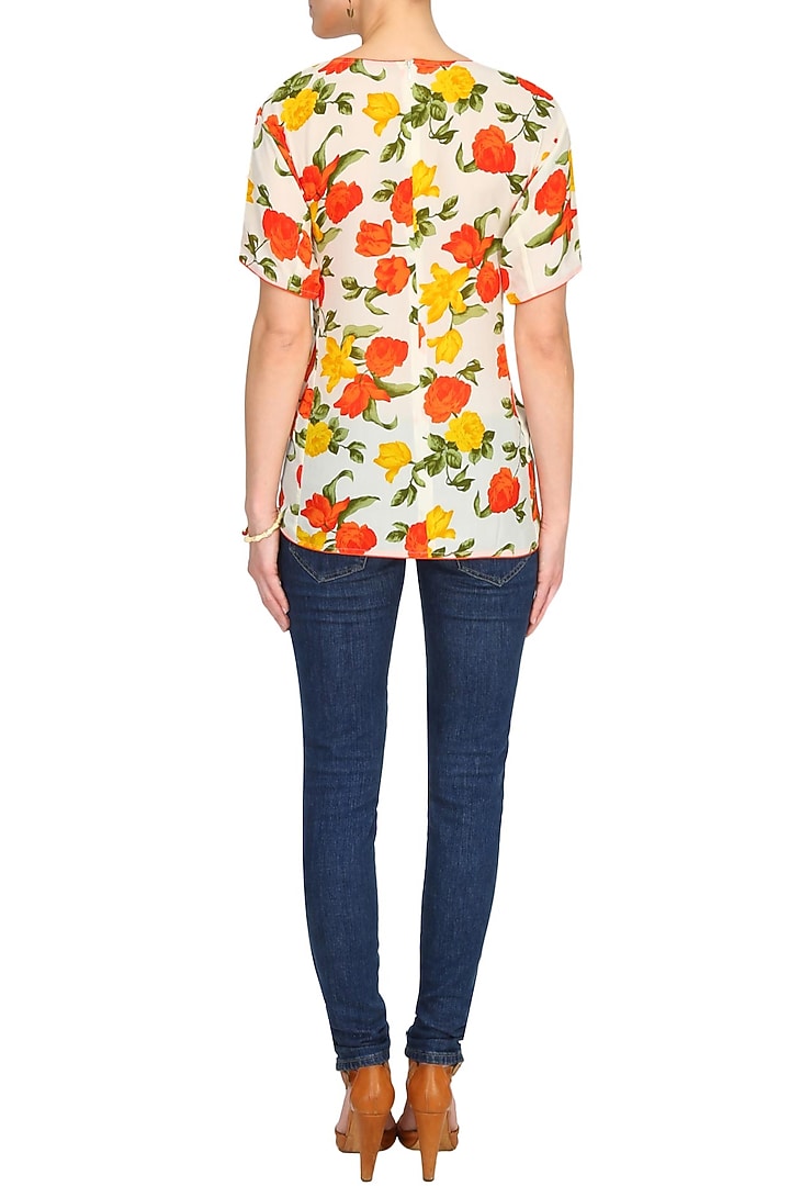 Off white floral printed loose vintage top available only at Pernia's Pop Up Shop.