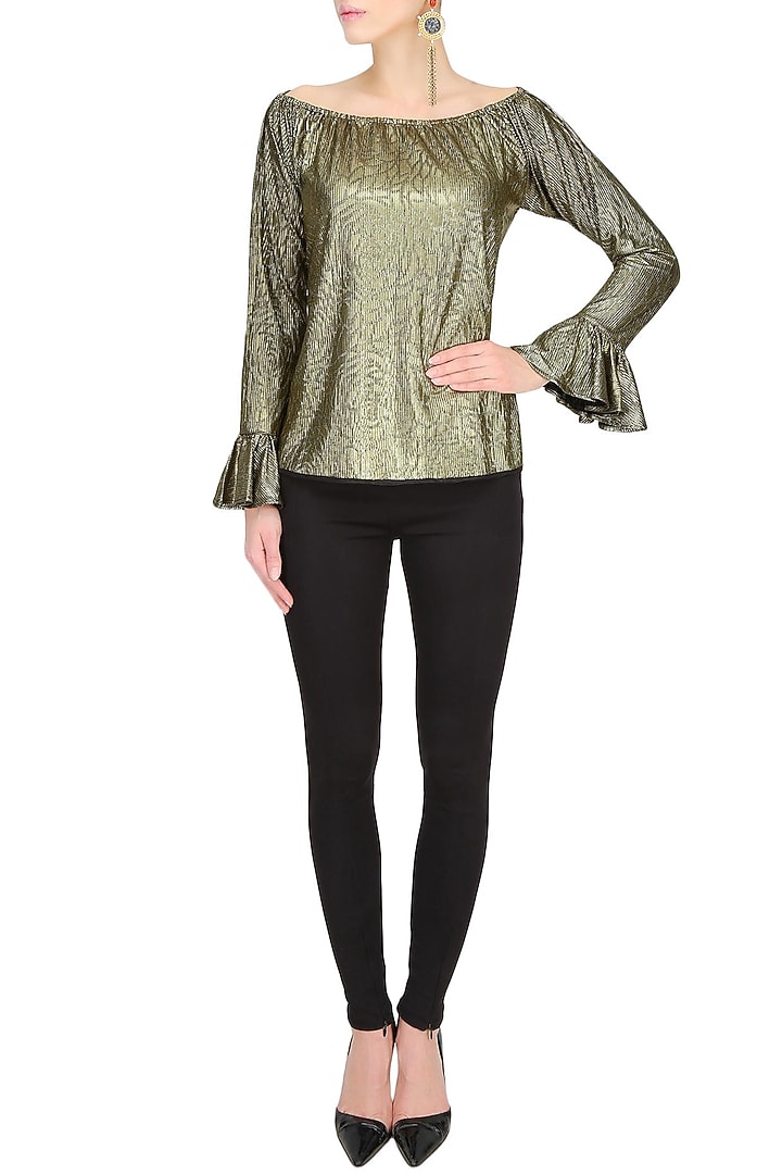 Gold metallic self rose print off shoulder top available only at Pernia's Pop Up Shop.