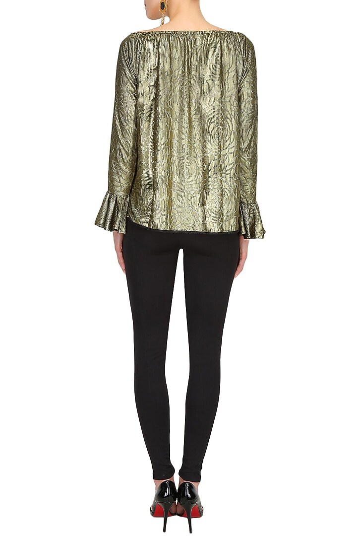 Gold metallic self rose print off shoulder top available only at Pernia's Pop Up Shop.
