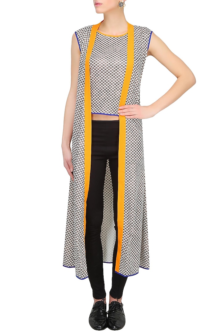 Off white and brown herringbone printed straight cut summer cape available only at Pernia's Pop Up Shop.
