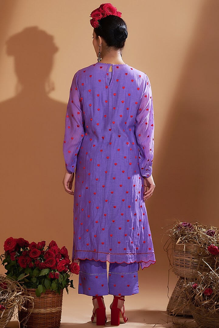 Lilac Blue Chanderi Silk Sequins & Beads Hand Embroidered Kurta Set by GAACH at Pernia's Pop Up Shop