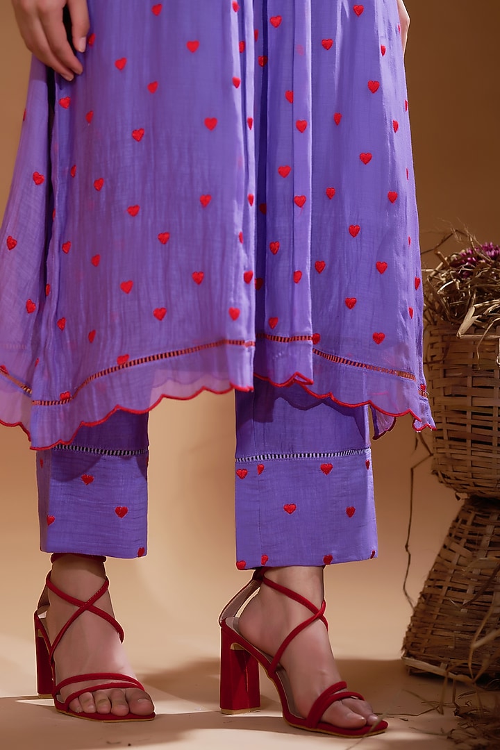 Lilac Blue Chanderi Silk Sequins & Beads Hand Embroidered Kurta Set by GAACH at Pernia's Pop Up Shop