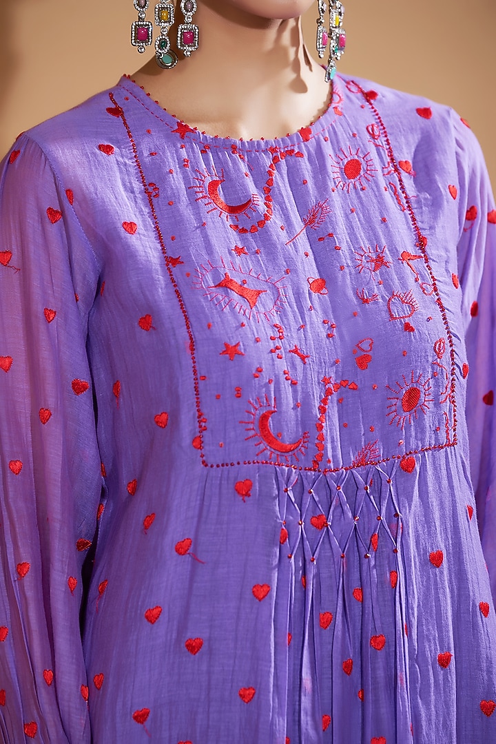 Lilac Blue Chanderi Silk Sequins & Beads Hand Embroidered Kurta Set by GAACH at Pernia's Pop Up Shop