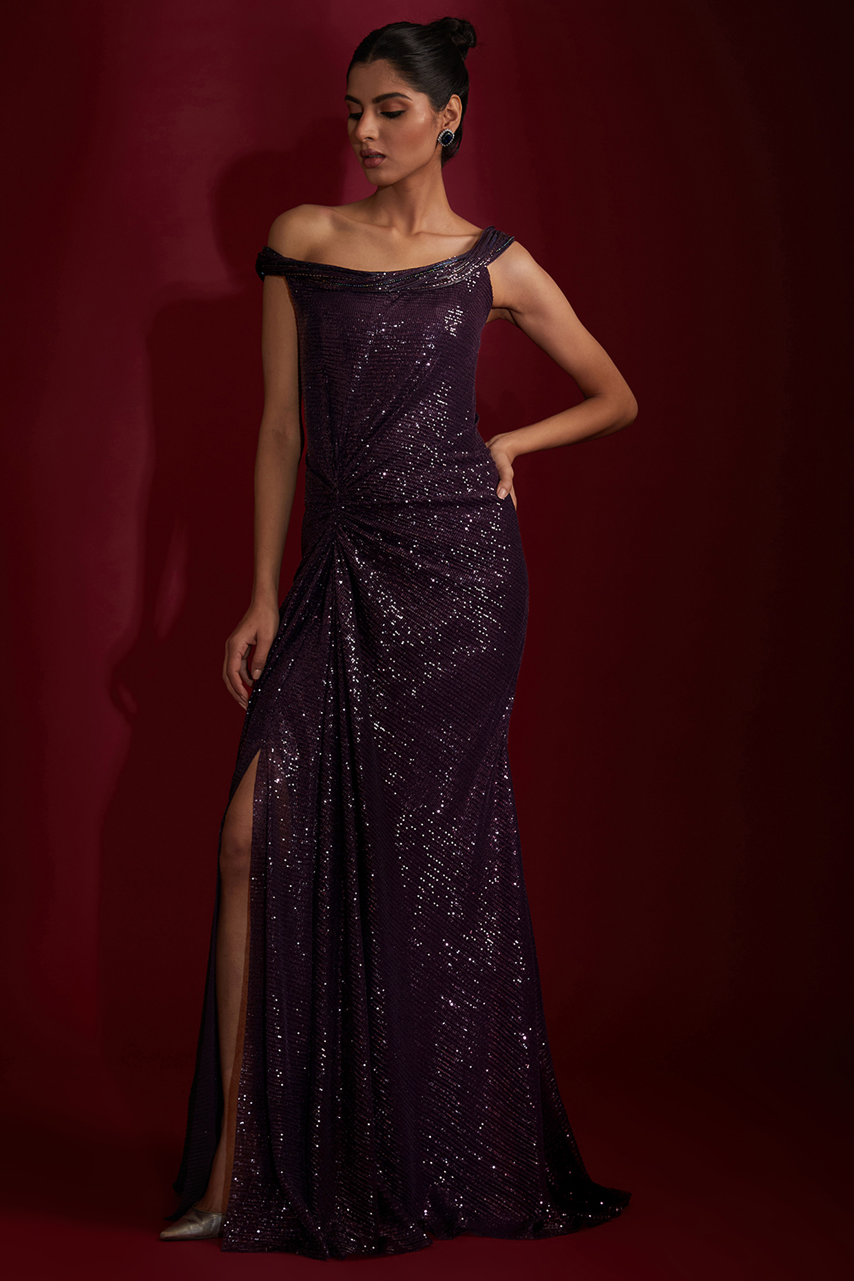 Grape Sequins Embroidered Gown by Gaurav Gupta