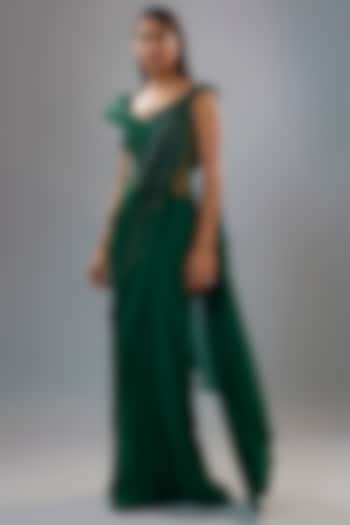Emerald Green Sequins Sculpted Bridal Gown Saree by Gaurav Gupta at Pernia's Pop Up Shop