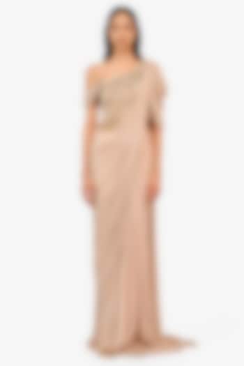 Light Toosh Georgette Pearl Embellished Bridal Gown Saree by Gaurav Gupta at Pernia's Pop Up Shop