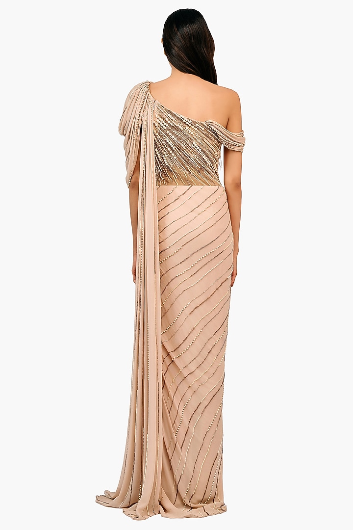 Light Toosh Georgette Pearl Embellished Bridal Gown Saree by Gaurav Gupta at Pernia's Pop Up Shop