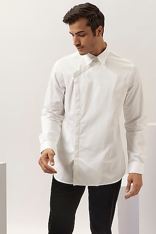 White Suiting Overlap Shirt by Gaurav Gupta Men