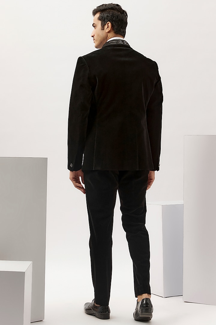 Black Velvet Metallic Embroidered Tuxedo Set by Gaurav Gupta Men at Pernia's Pop Up Shop
