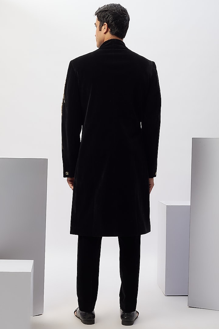 Black Velvet Metallic Embroidered Jacket Set by Gaurav Gupta Men at Pernia's Pop Up Shop