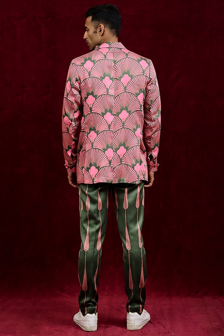 Salmon & Olive Modal Silk Hand Painted Oversized Party Wear Shirt by Gaurav Katta at Pernia's Pop Up Shop