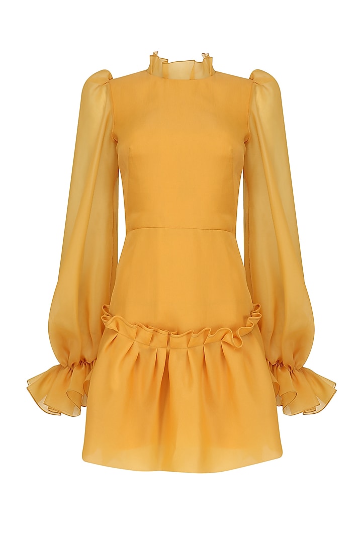 Mustard long sleeve raglan cut trapeze dress available only at Pernia's ...