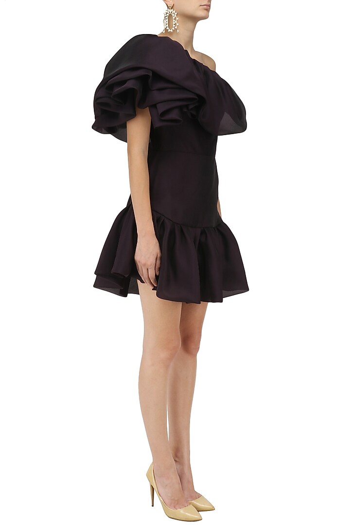 Black bubble frill one shoulder dress available only at Pernia's Pop Up Shop.