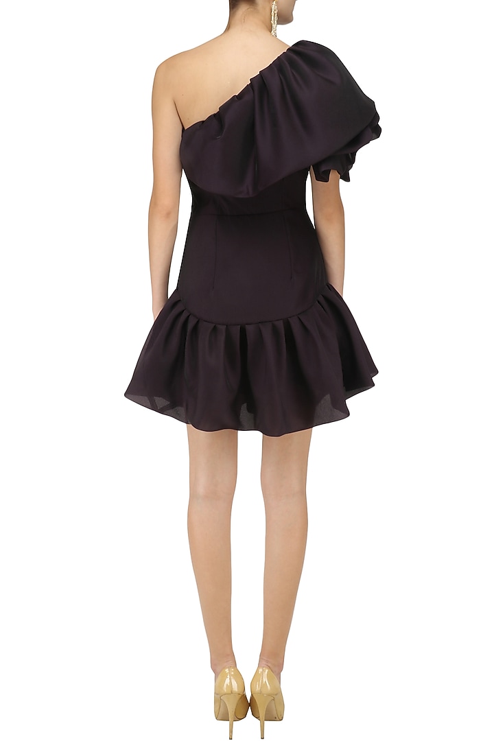 Black bubble frill one shoulder dress available only at Pernia's Pop Up Shop.