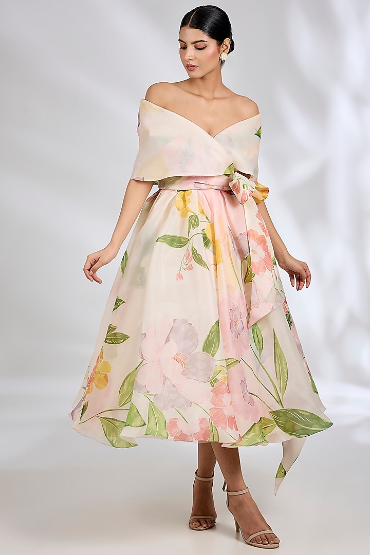 Pink & Mustard Organza Party Wear Dress by Gauri And Nainika at Pernia's Pop Up Shop