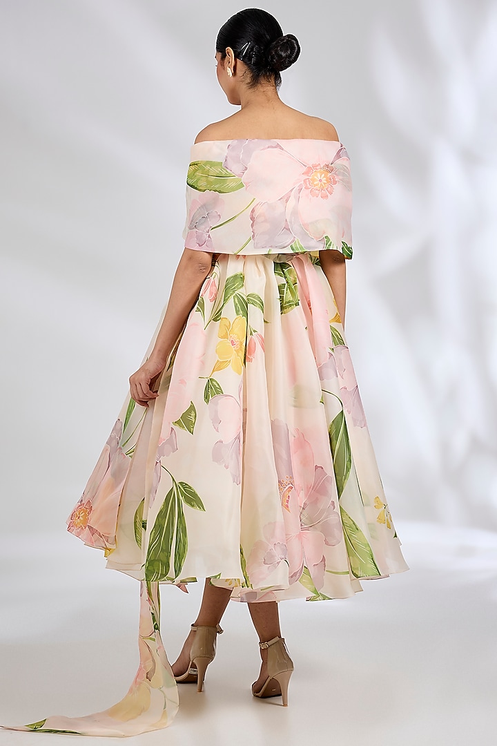 Pink & Mustard Organza Party Wear Dress by Gauri And Nainika at Pernia's Pop Up Shop