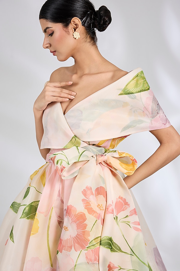 Pink & Mustard Organza Party Wear Dress by Gauri And Nainika at Pernia's Pop Up Shop