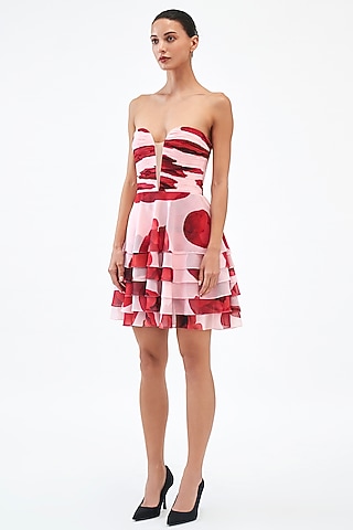 Pink Crinkled Chiffon Mini Dress by Gauri and Nainika