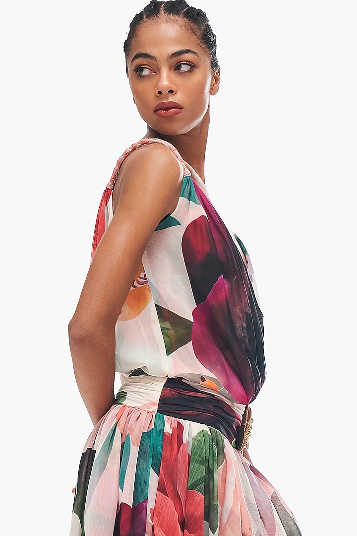 Multi-Colored Chiffon Printed & Embroidered Mini Party Wear Dress by Gauri and Nainika at Pernia's Pop Up Shop