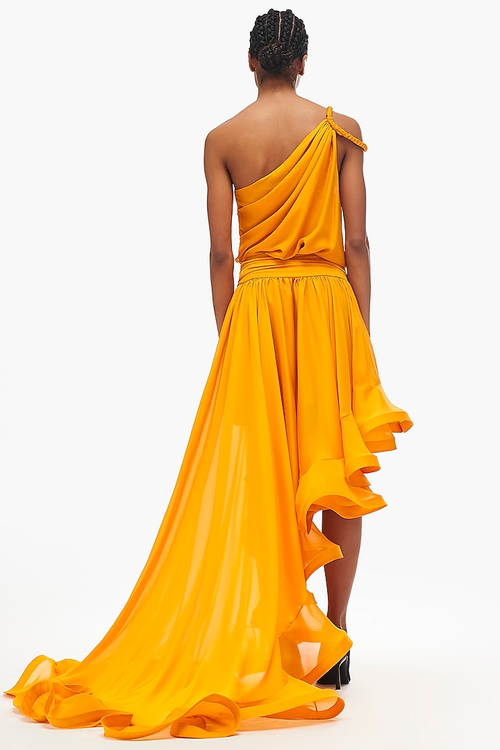 Mustard Organza Asymmetrical Wedding Gown by Gauri and Nainika at Pernia's Pop Up Shop