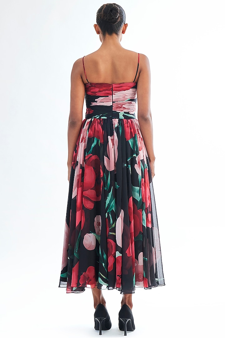 Multi-Colored Chiffon Embroidered Midi Party Wear Dress by Gauri and Nainika at Pernia's Pop Up Shop