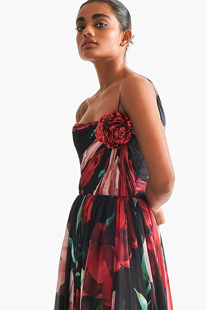 Multi-Colored Chiffon Embroidered Midi Party Wear Dress by Gauri and Nainika at Pernia's Pop Up Shop