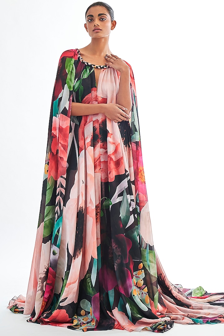 Multi-Colored Chiffon Printed Gown by Gauri And Nainika at Pernia's Pop Up Shop