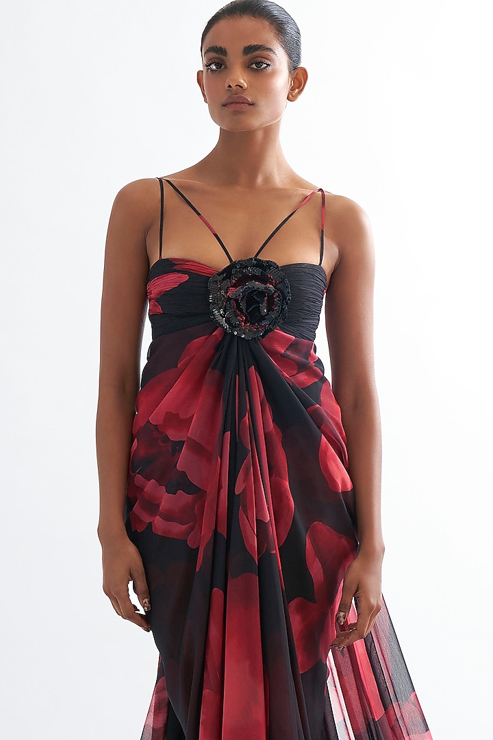 Black Chiffon Embroidered Bridal Gown by Gauri And Nainika at Pernia's Pop Up Shop