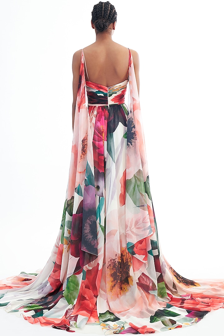 Multi-Colored Crinkled Chiffon Printed Bridal Gown by Gauri And Nainika at Pernia's Pop Up Shop