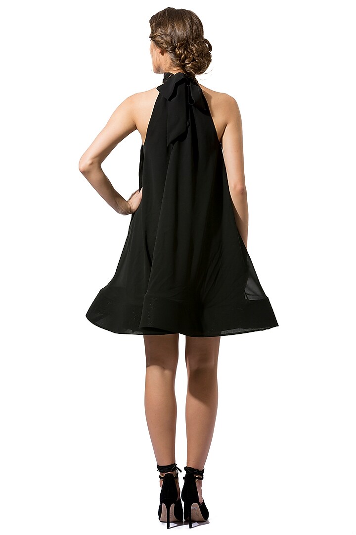 Black Viscose Georgette Trapeze Cocktail Dress by Gauri and Nainika at Pernia's Pop Up Shop