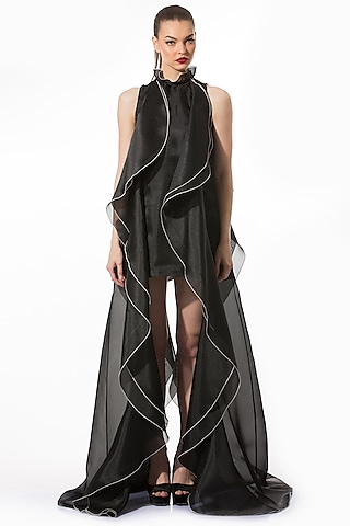 Black Organza Shift Dress by Gauri and Nainika