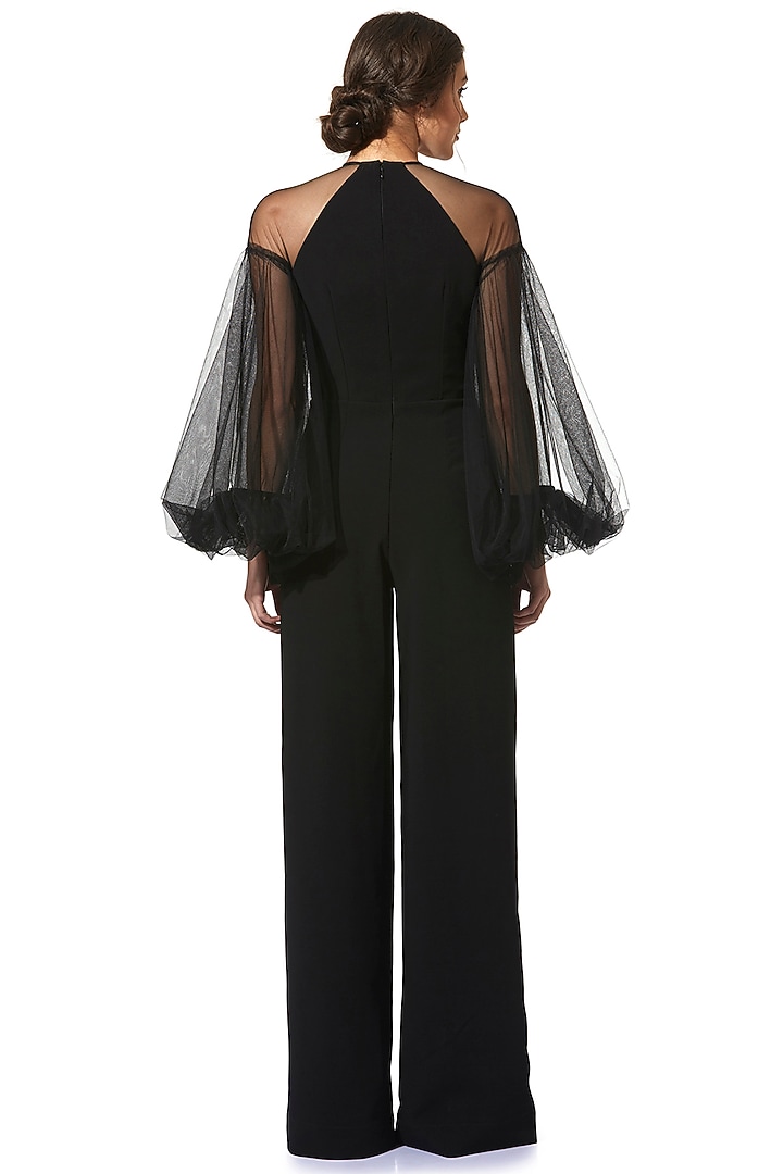 Black Jumpsuit With Sheer Sleeves by Gauri and Nainika at Pernia's Pop Up Shop