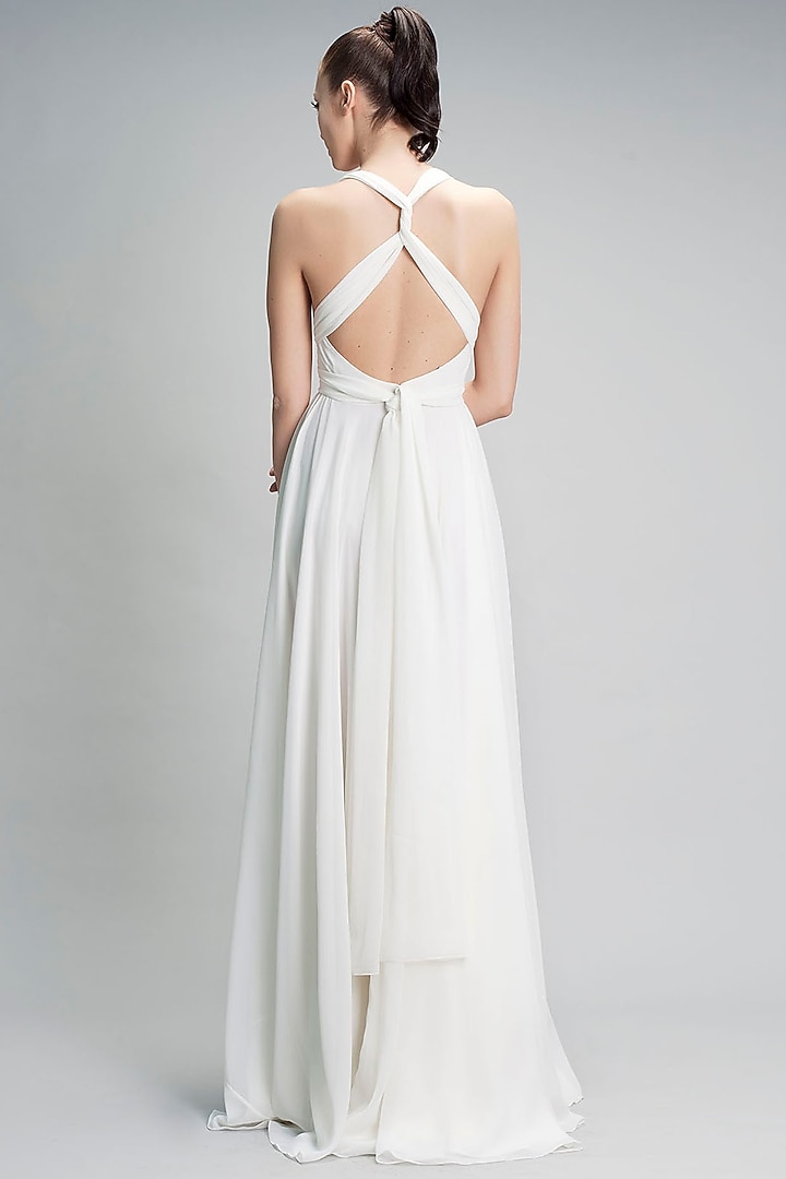 Ivory Belted Gown With V-Neckline by Gauri and Nainika at Pernia's Pop Up Shop