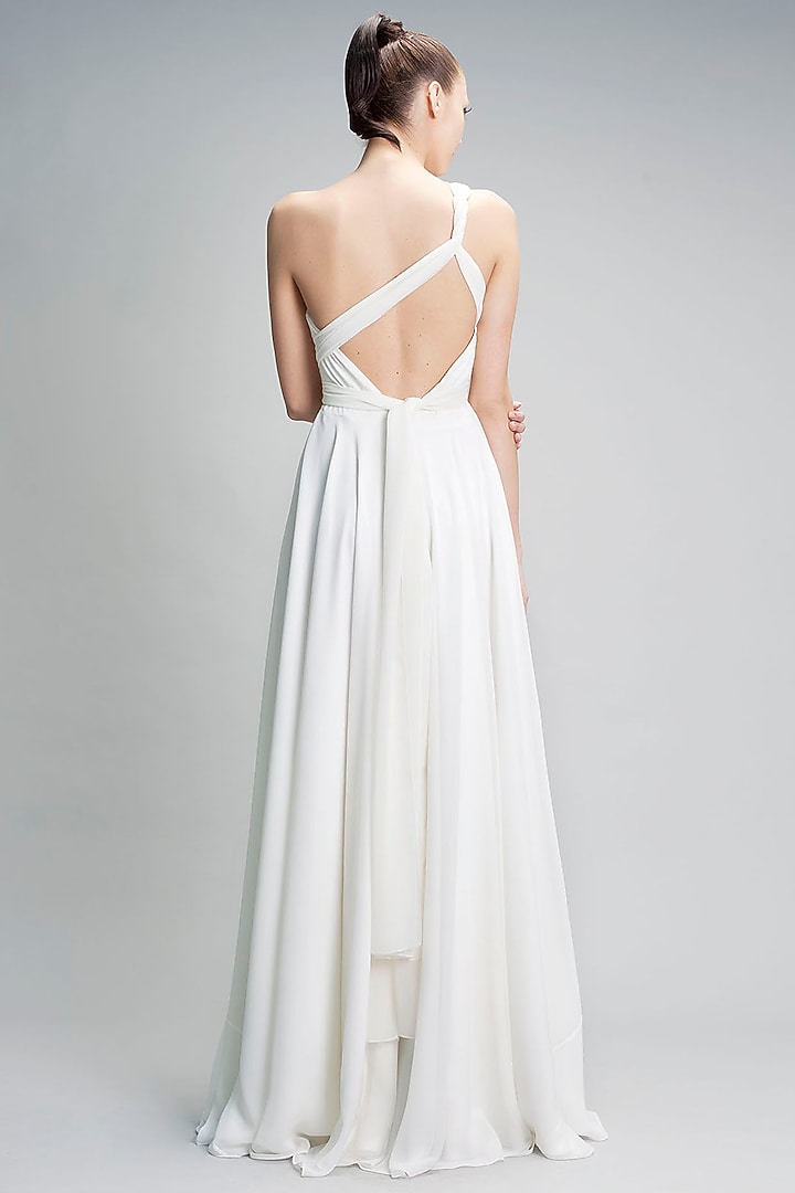 Ivory One Shoulder Belted Gown by Gauri and Nainika at Pernia's Pop Up Shop