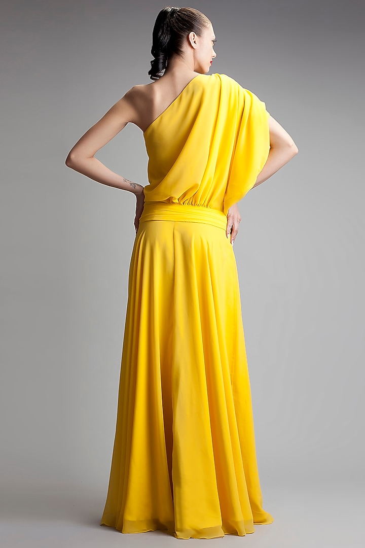 Yellow One Shoulder Gown by Gauri and Nainika at Pernia's Pop Up Shop