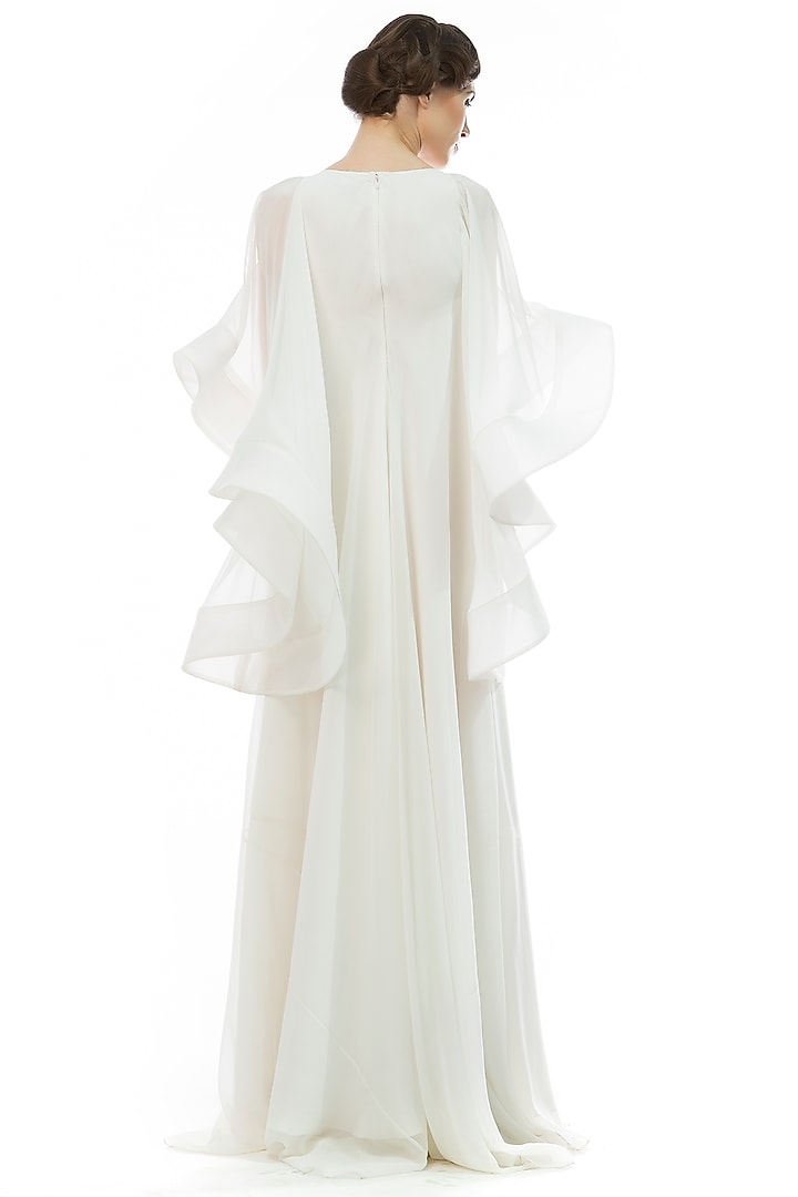 Ivory Trapeza Gown With Dramatic Sleeves by Gauri and Nainika at Pernia's Pop Up Shop