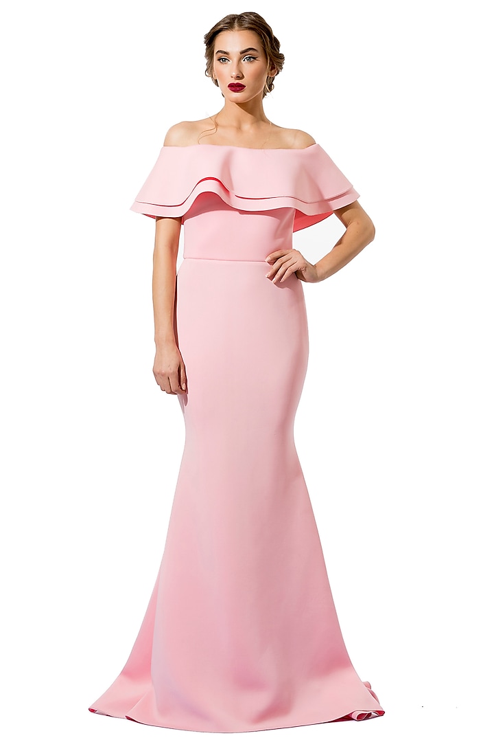 Light Pink Mermaid Gown With Trail by Gauri and Nainika