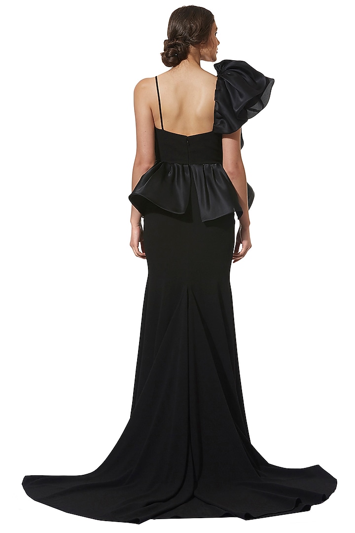 Black Peplum Gown With Frills by Gauri and Nainika at Pernia's Pop Up Shop