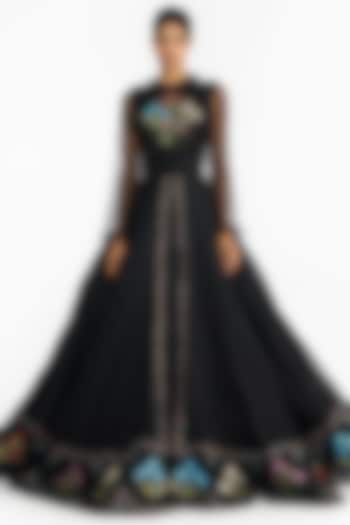 Black Silk Organza Embroidered Angrakha by Gauri And Nainika at Pernia's Pop Up Shop