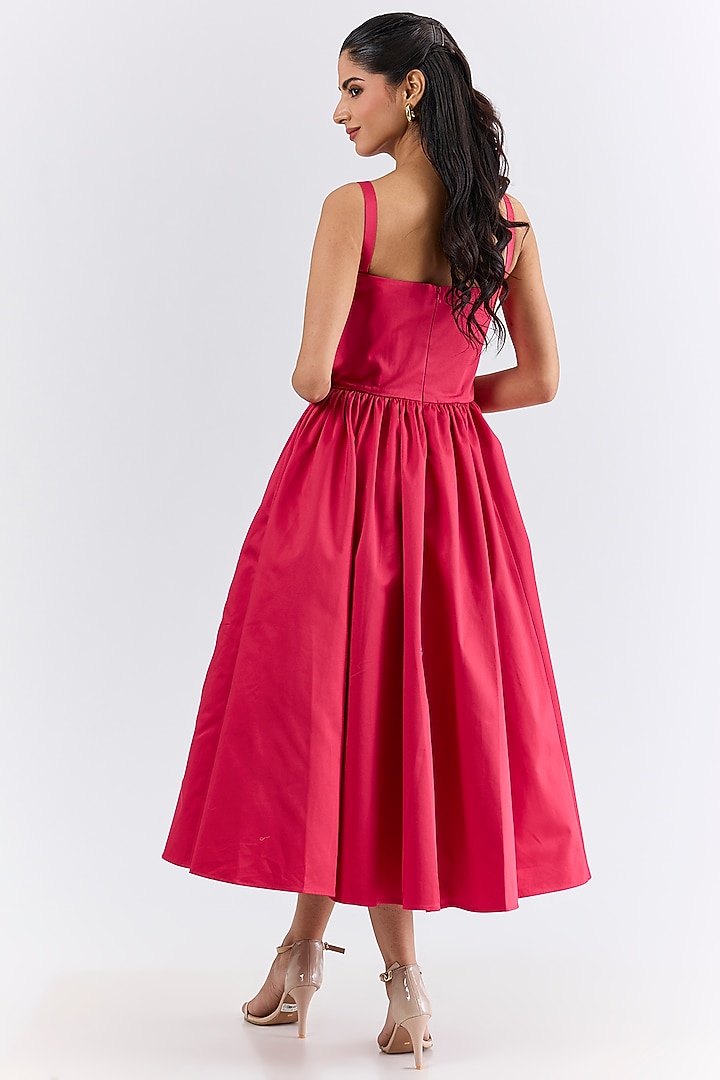 Raspberry Red Cotton Midi Party Wear Dress by Gauri And Nainika at Pernia's Pop Up Shop