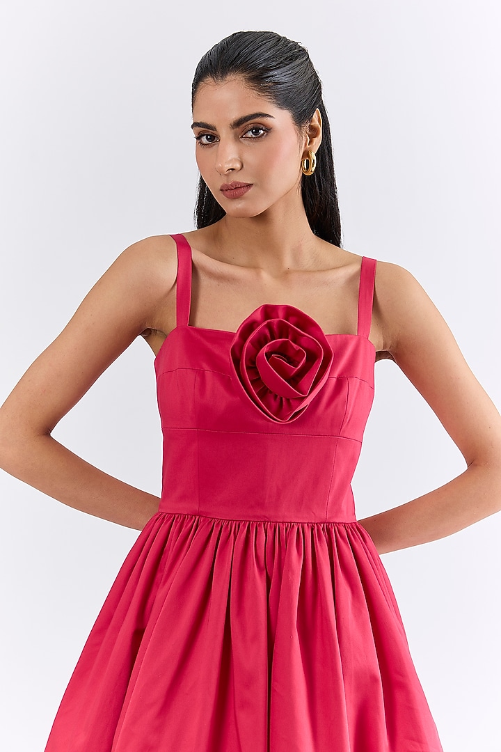 Raspberry Red Cotton Midi Party Wear Dress by Gauri And Nainika at Pernia's Pop Up Shop