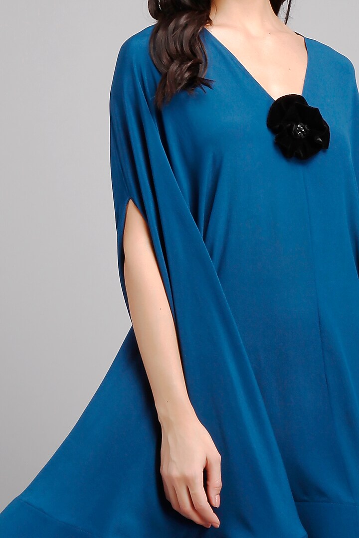 Teal Blue Crepe Mini Party Wear Dress by Gauri And Nainika at Pernia's Pop Up Shop