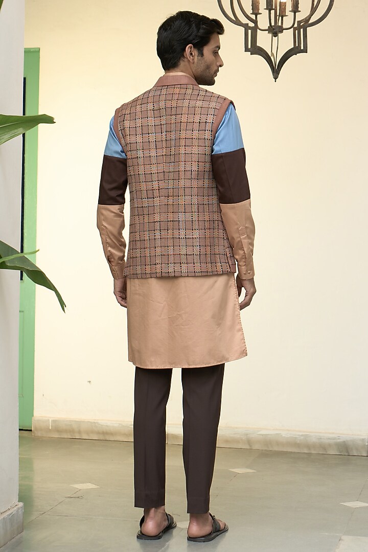Brown Matka Silk & Cotton Satin Wedding Indowestern Set by Gargee Designers at Pernia's Pop Up Shop