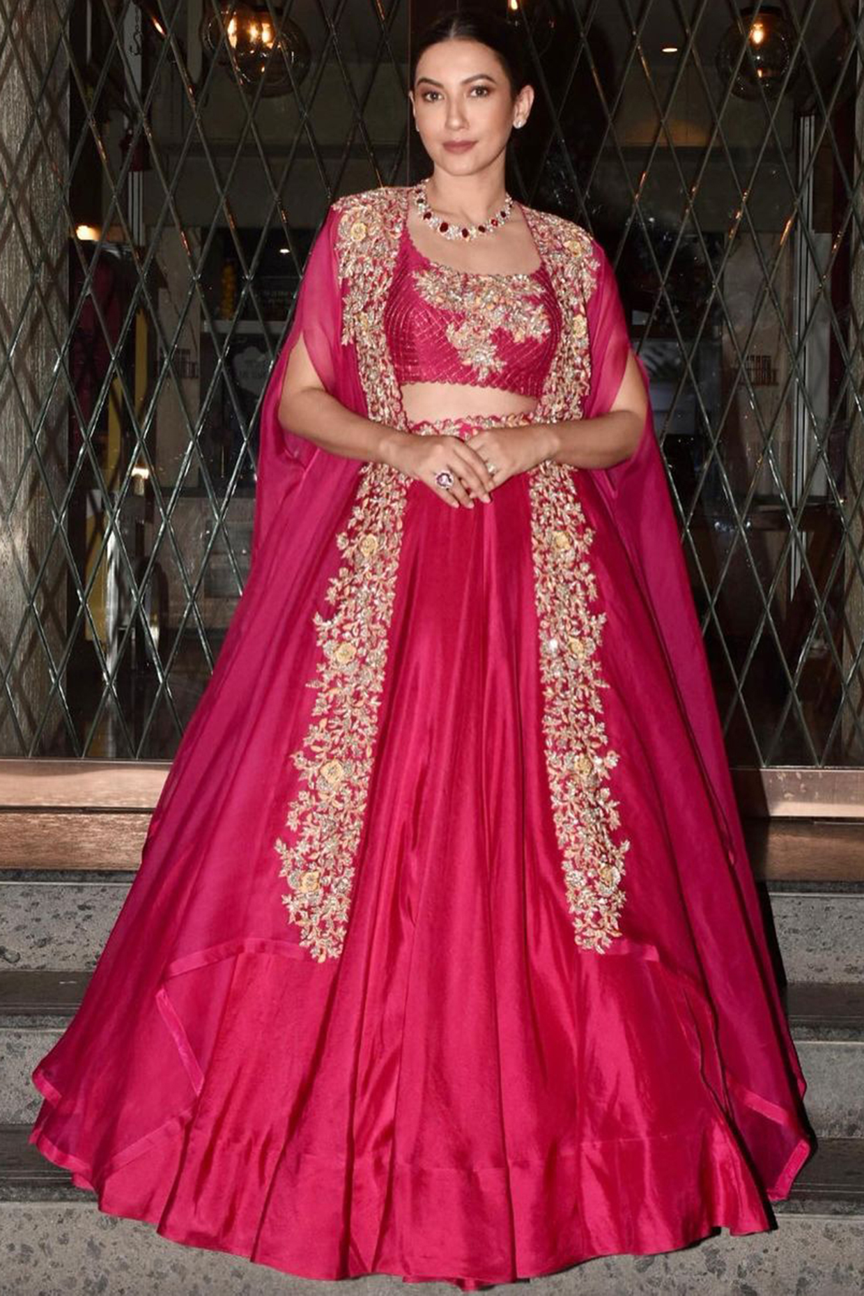 Pink Embroidered Cape Set by Mrunalini Rao