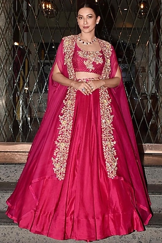 Pink Embroidered Cape Set by Mrunalini Rao