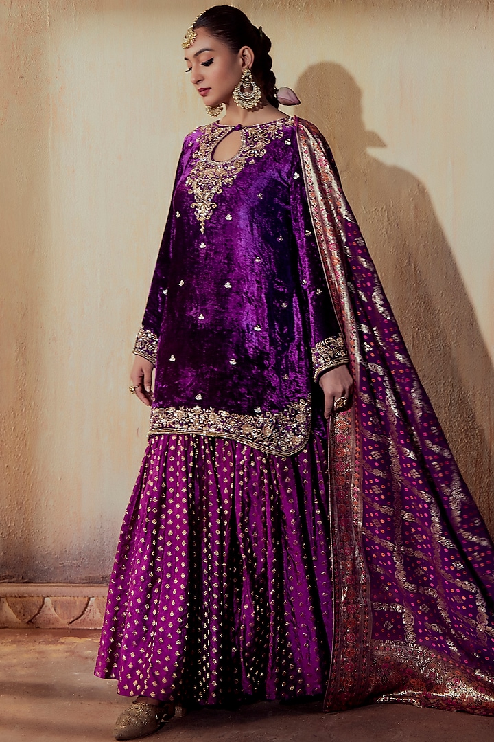 Purple Brocade Silk Gharara Set by Gul by Aishwarya at Pernia's Pop Up Shop