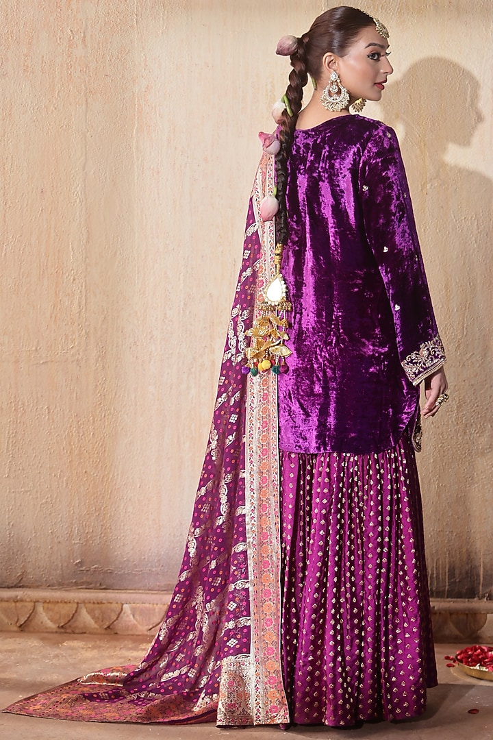 Purple Brocade Silk Gharara Set by Gul by Aishwarya at Pernia's Pop Up Shop