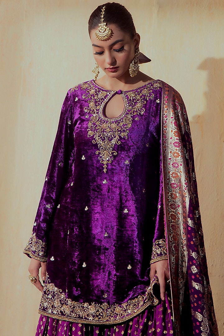 Purple Brocade Silk Gharara Set by Gul by Aishwarya at Pernia's Pop Up Shop
