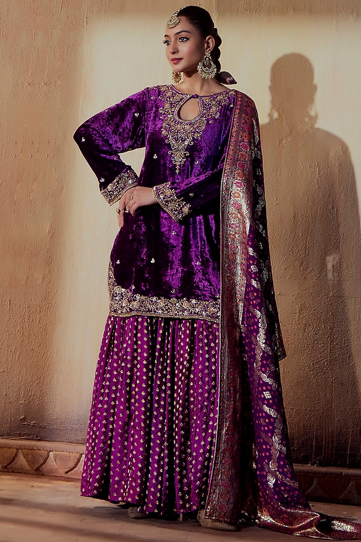 Purple Brocade Silk Gharara Set by Gul by Aishwarya at Pernia's Pop Up Shop