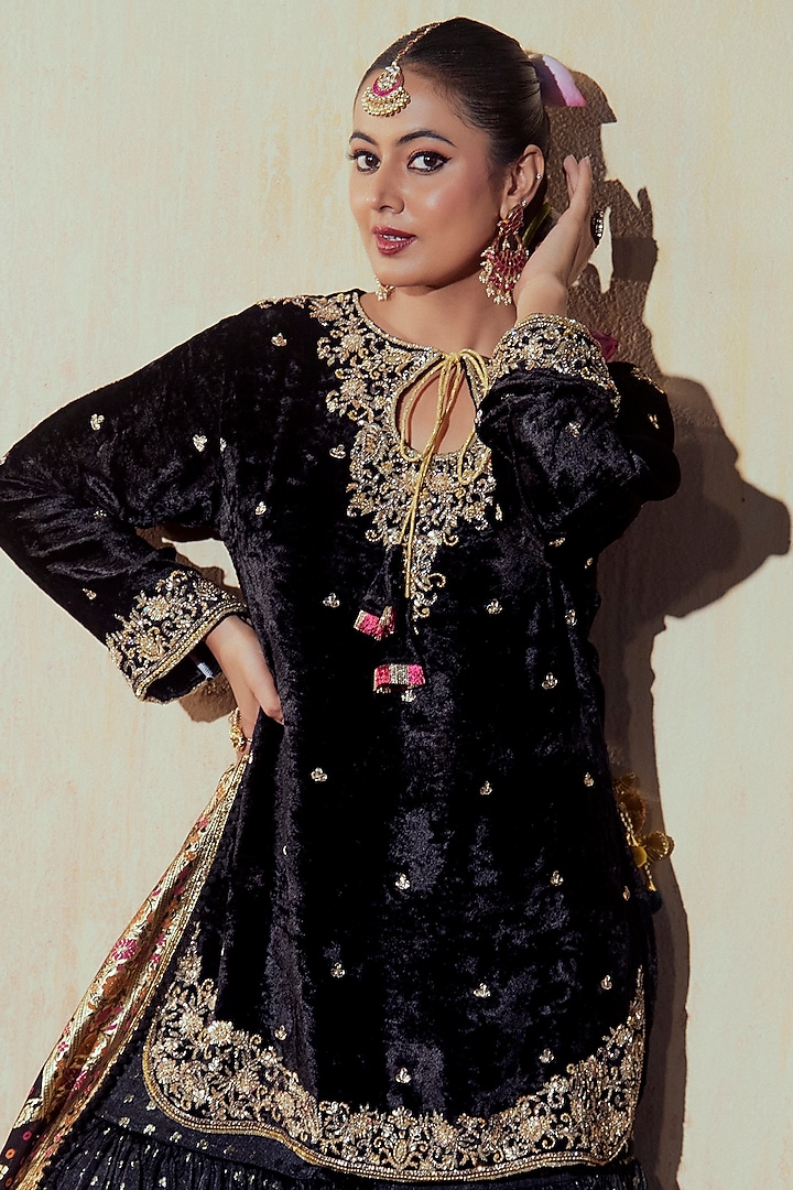 Black Brocade Silk Gharara Set by Gul by Aishwarya at Pernia's Pop Up Shop